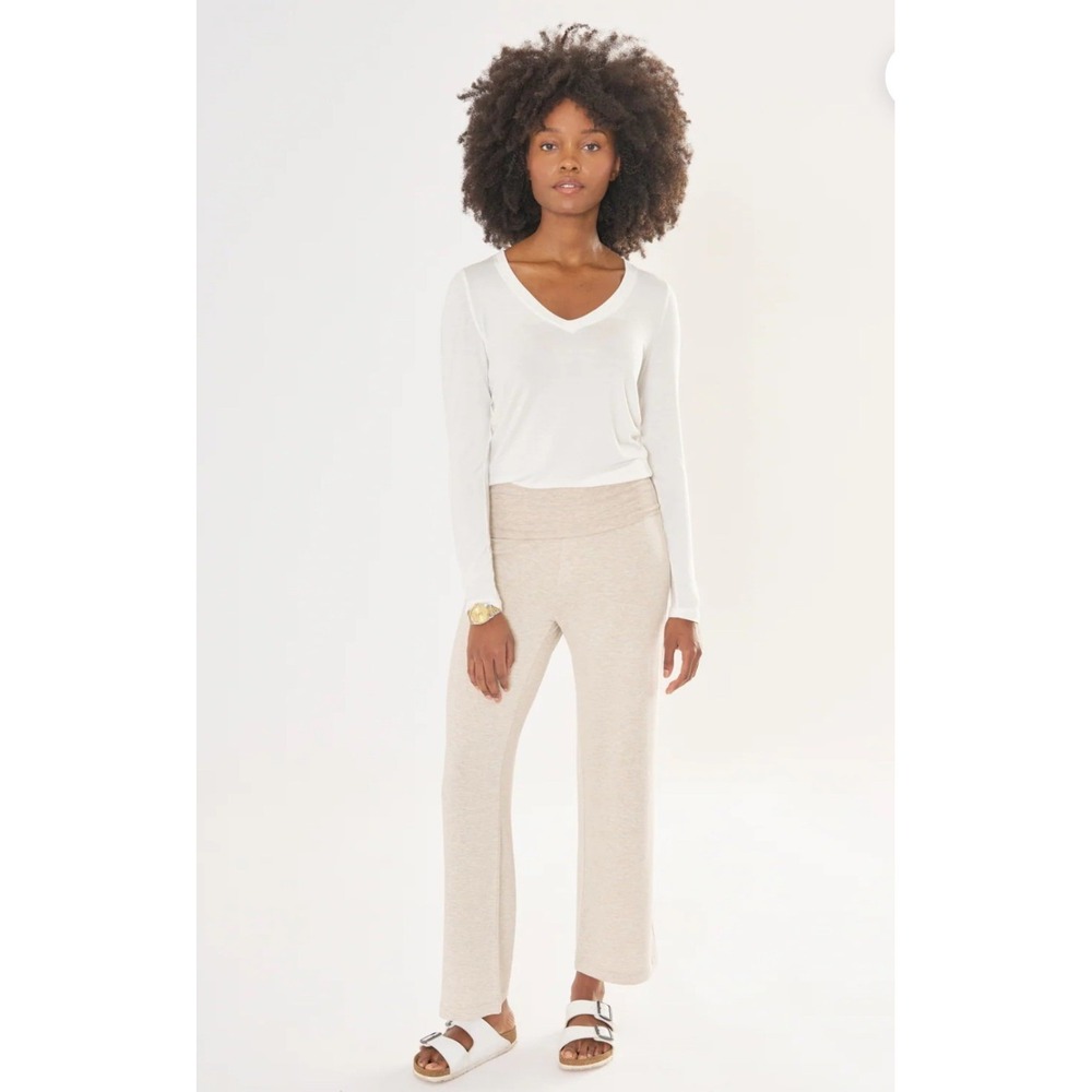 Wheat Memphis Long Sleeve V Neck Tee White Micromodal Spandex Size L